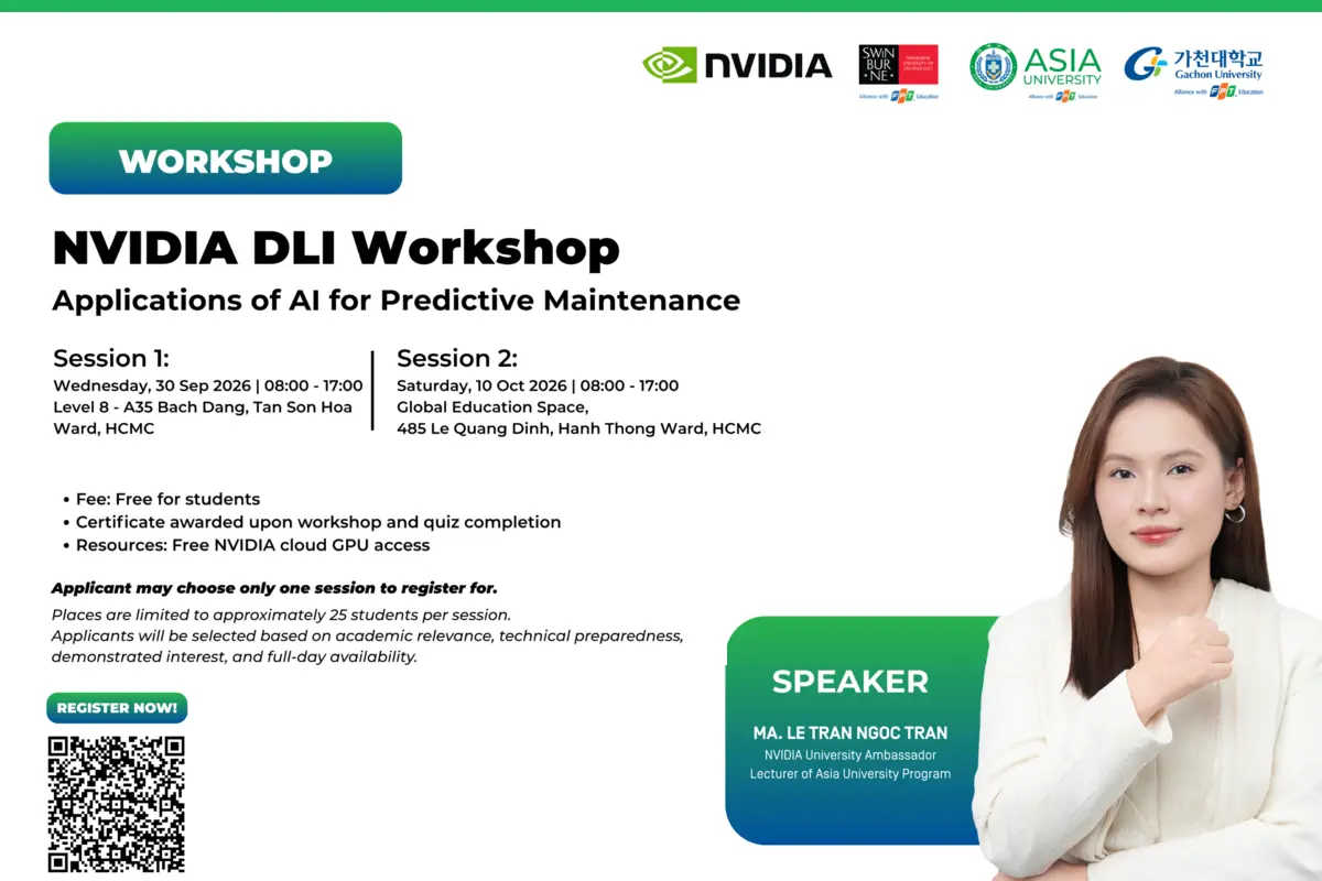 Workshop “Applications of AI for Predictive Maintenance” – Ứng dụng AI trong bảo trì dự đoán được tổ chức với sự phối hợp của Viện Đại học quốc tế FPT và NVIDIA Deep Learning Institute.